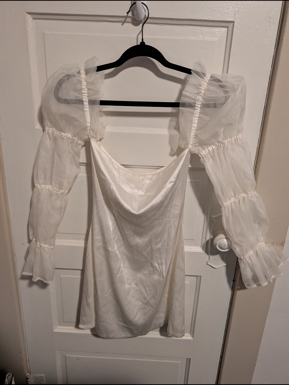 Lurelly White Sheer Puff-Sleeve Mini Dress